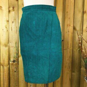 Vintage Capezio Teal Green Genuine Suede Leather Pencil Skirt 7/8